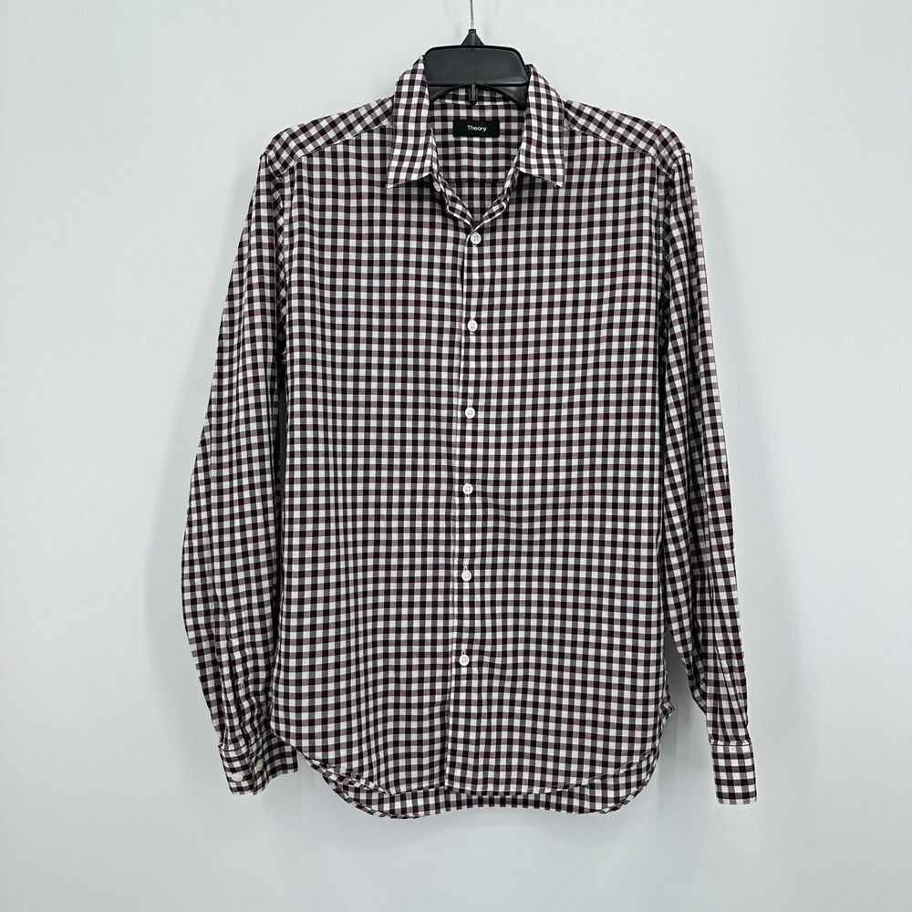 Theory Zack Garber Shirt Mens Red Black Checkered Button Up Casual Office Work‎